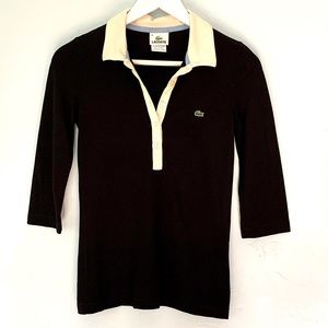 LACOSTE polo blk&cream WOMEN 36/S LNWT,3/4 sleeve*